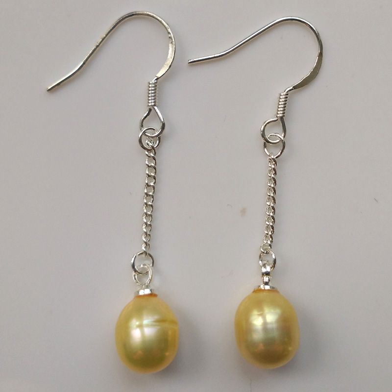 Wholesale 7-8mm Single Yellow Pearl Drop Earring with 925 Silver Hook