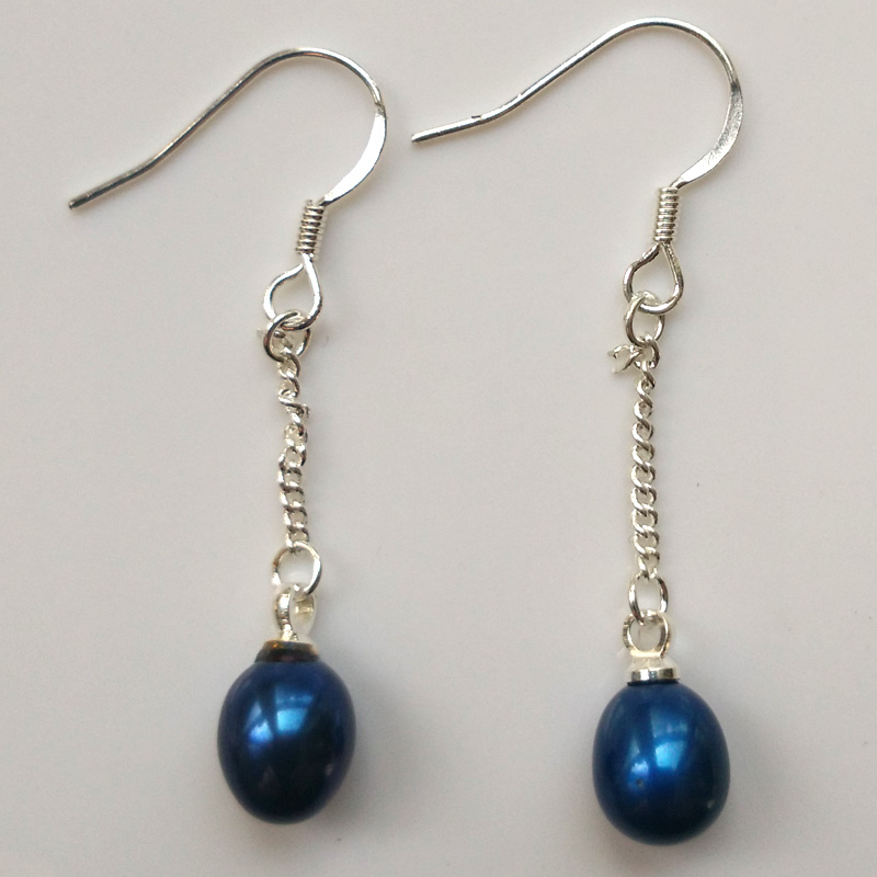Wholesale 7-8mm Single Acid Blue Pearl Drop Earring with 925 Silver Hook