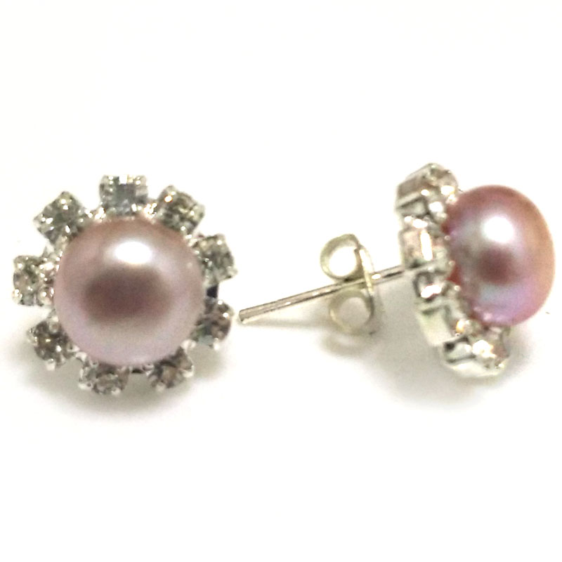 8-9mm Natural Lavender Button Pearl Zirconia Stud Earring