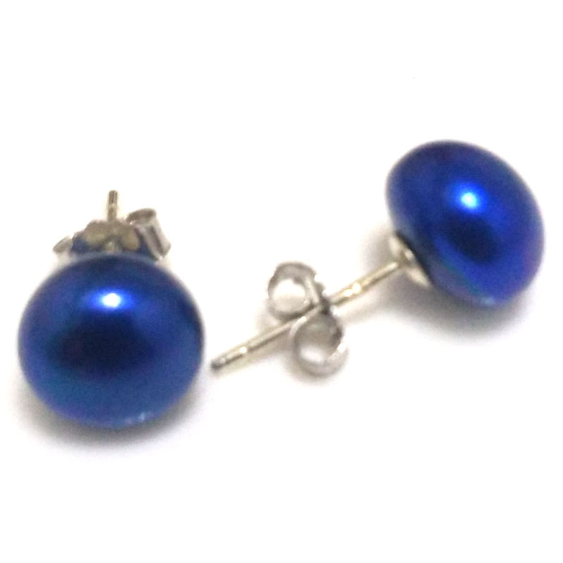 8-9mm Dark Blue Natural Freshwater Button Pearl Stud Earring