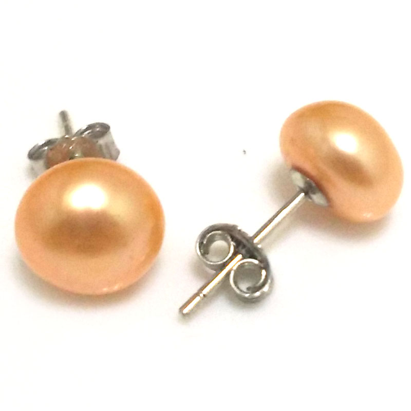 8-9mm Orange Natural Freshwater Button Pearl Stud Earring