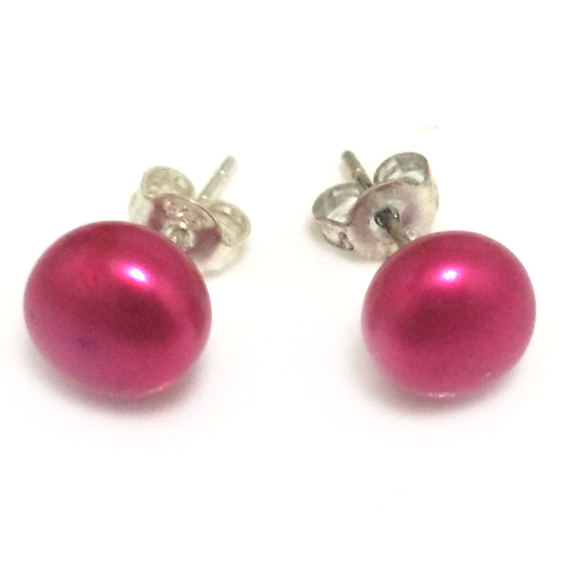 8-9mm Red Natural Freshwater Button Pearl Stud Earring