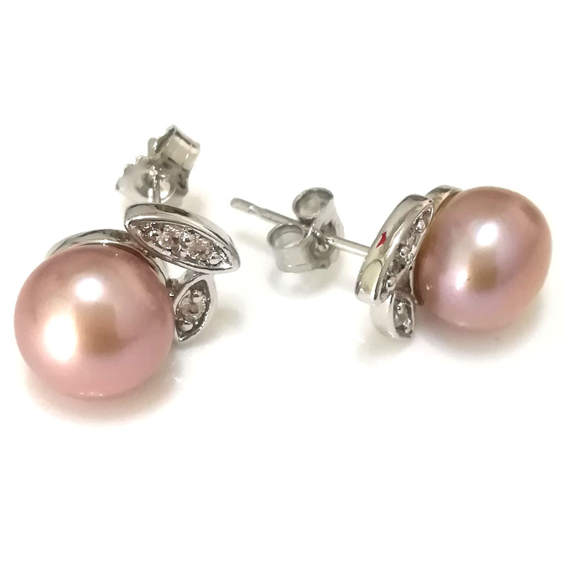 9-10mm Natural Lavender Button Pearl 925 Sterling Silver Earring