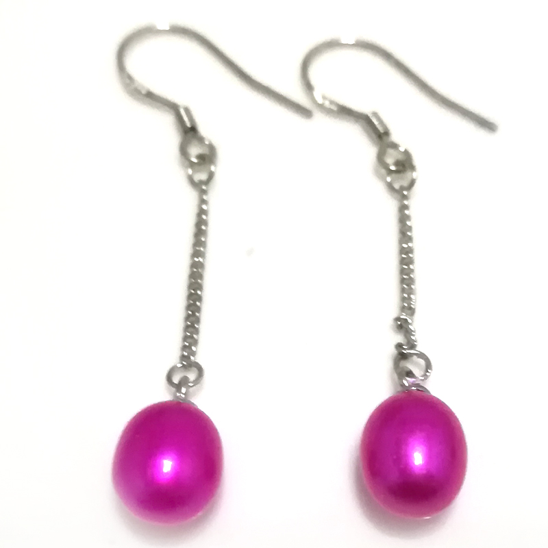 Wholesale 7-8mm Single Hot Pink Pearl Drop Earring with 925 Silver Hook