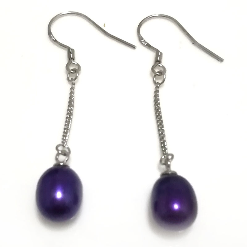 Wholesale 7-8mm Single Violet Pearl Drop Earring with 925 Silver Hook