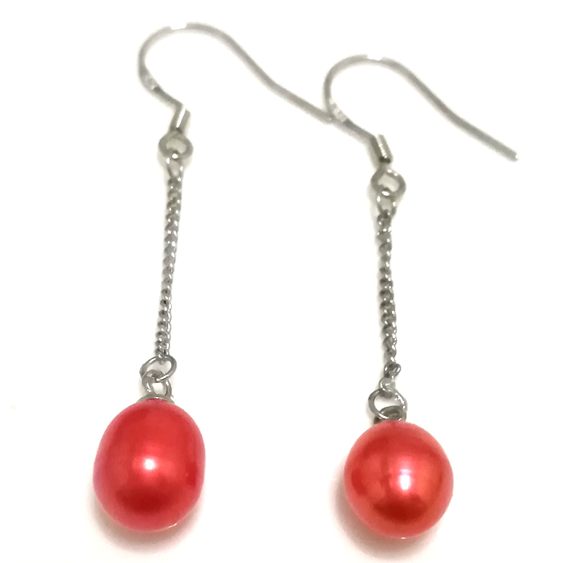 Wholesale 7-8mm Single Red Pearl Drop Earring with 925 Sterling Silver Earring
