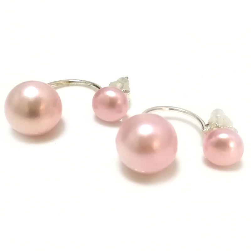 7mm & 10mm 925 Silver Baby Pink Button Double Sided Pearl Earring