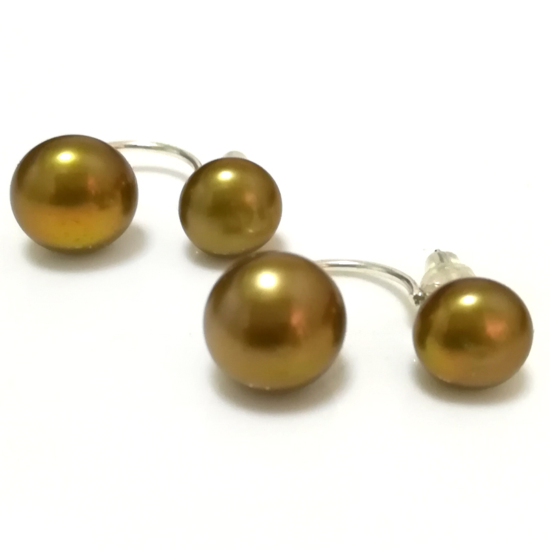 7mm & 10mm 925 Silver Coffee Button Double Sided Pearl Earring