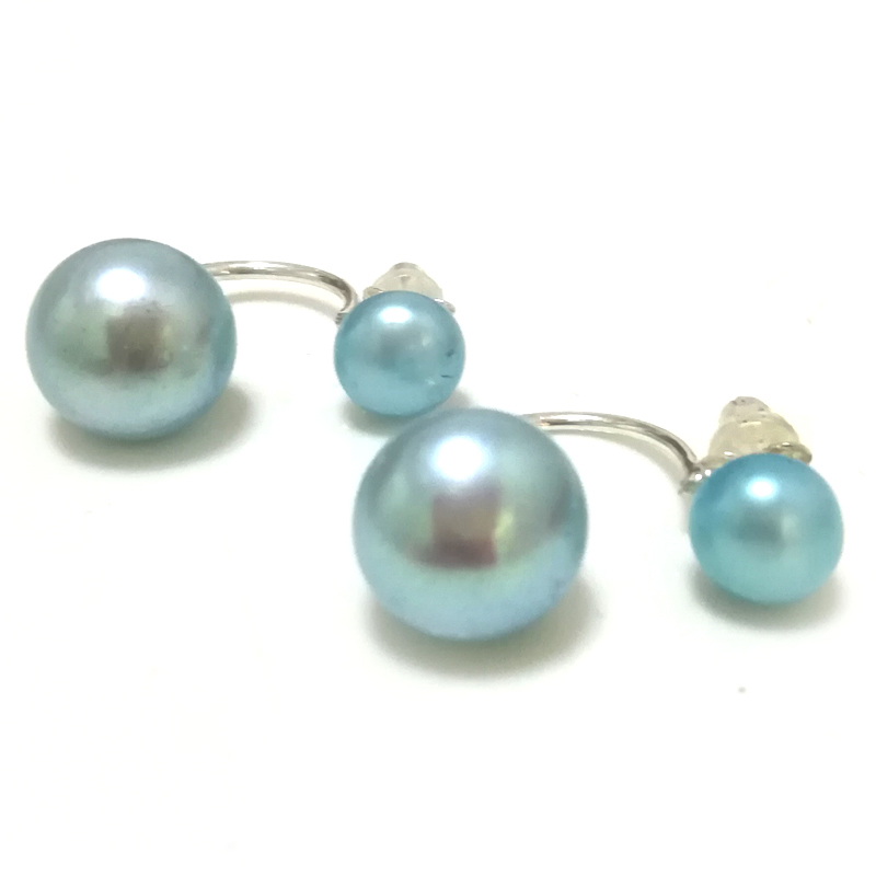 7mm & 10mm 925 Silver Blue Button Double Sided Pearl Earring