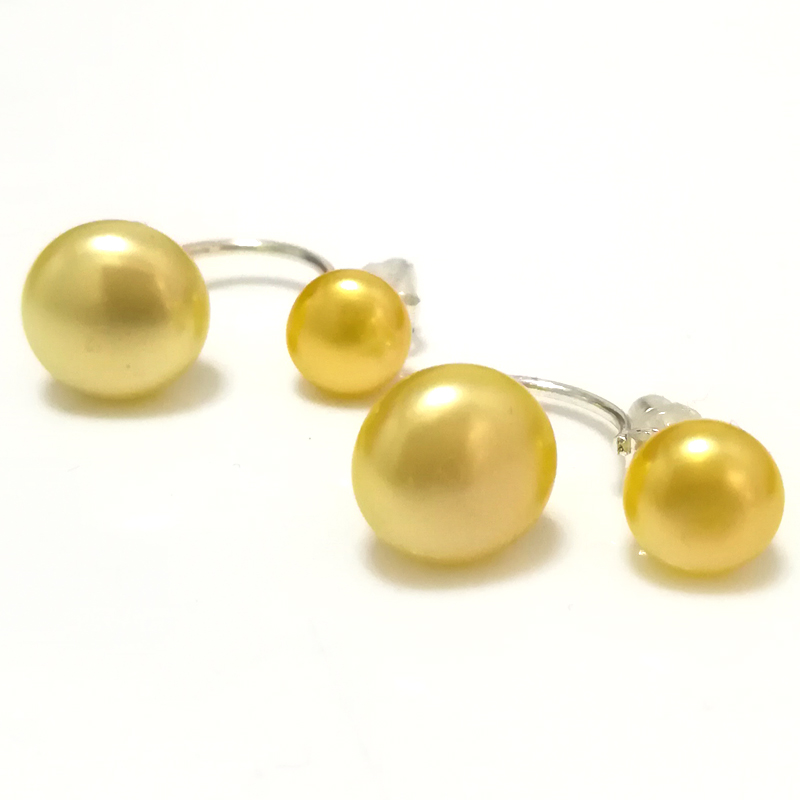 7mm & 10mm 925 Silver Yellow Button Double Sided Pearl Earring