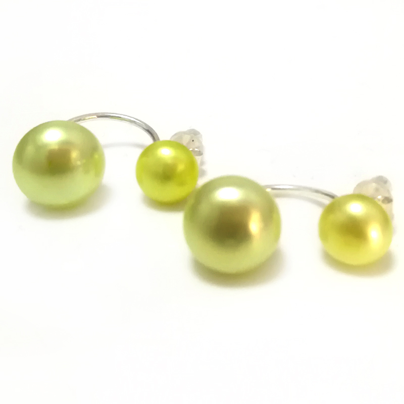 7mm & 10mm 925 Silver Green Button Double Sided Pearl Earring