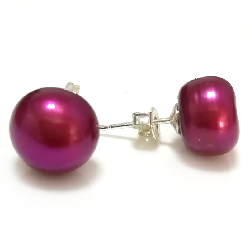 11-12mm Wine Natural Freshwater Button Pearl Stud Earring