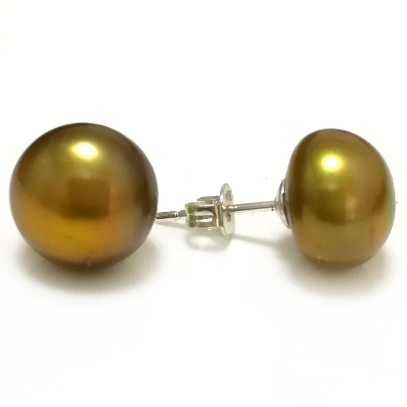 8-9mm Coffee Natural Freshwater Button Pearl Stud Earring