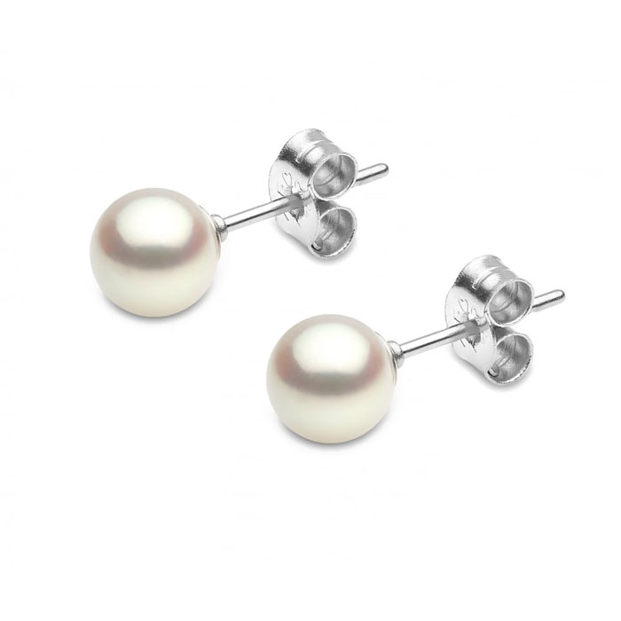 Wholesale AA+ 6-7mm Natural White Round Pearl 925 Silver Earring
