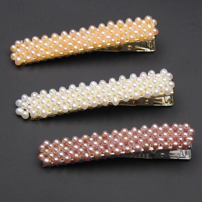 Natural 3-4mm Round Seed Freshwater Pearl Hair Clip
