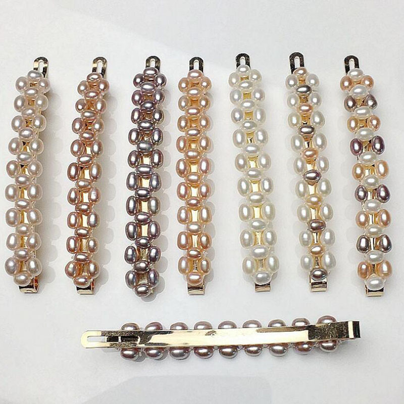 6-7mm Natural Rice Freshwater Pearl Gold Filled Hair Clip