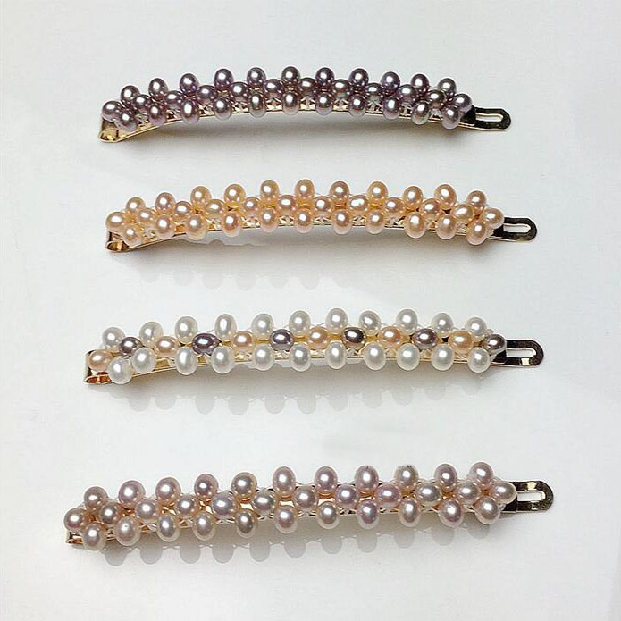 3-4mm Natural Button Freshwater Pearl Gold Filled Handmade Hair Clip
