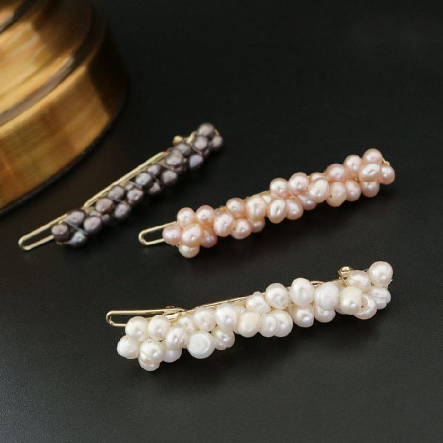 3-4mm Natural Rice Freshwater Pearl Gold Filled Handmade Hair Clip