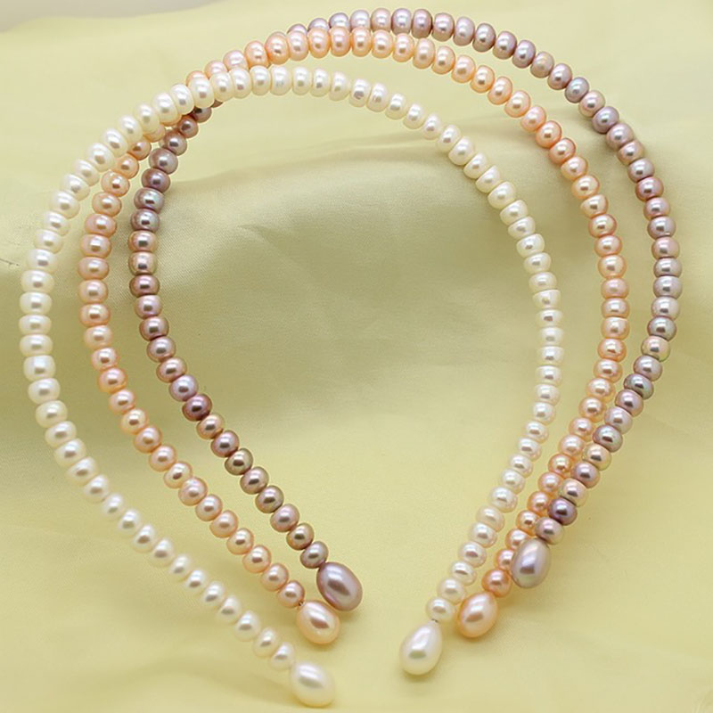 7-8mm Natural Button Freshwater Pearl Gold Filled Handmade Hair Band