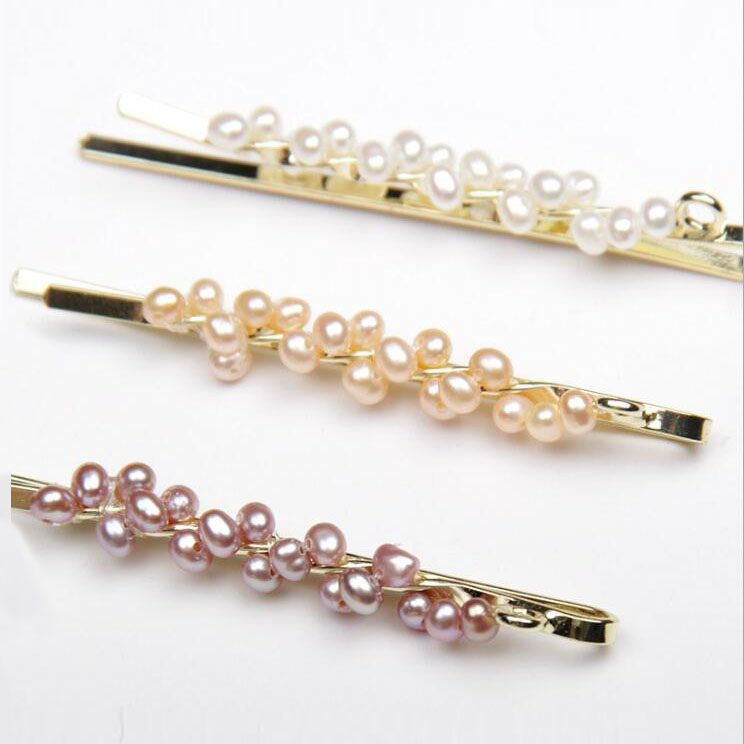 3-4mm Natural Potato Seed Freshwater Pearl Gold Filled Hair Clip