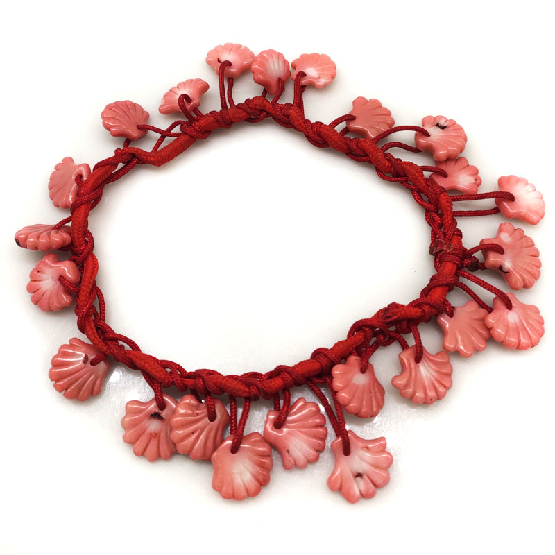 14 inches 15-20mm Pink Natural Carved Coral Shell Style Charms Elastic Hair Tie