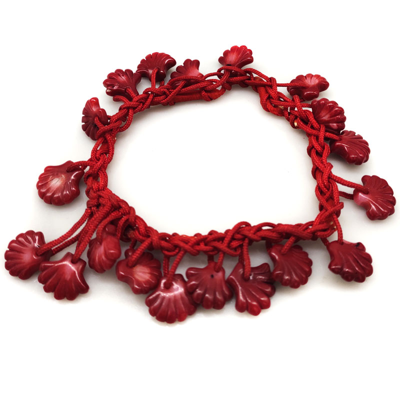 14 inches 15-20mm Red Natural Carved Coral Shell Style Charms Elastic Hair Tie