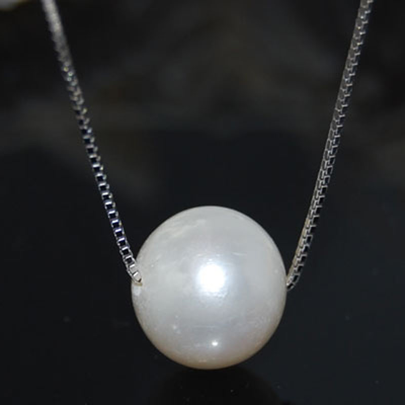 18 inches AA White Single Freshwater Pearl with 925 Silver Chain