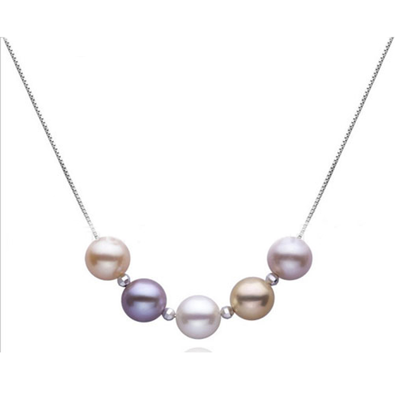 18 inches AA+ 8-9mm Multicolor Round Pearl 925 Silver Chain