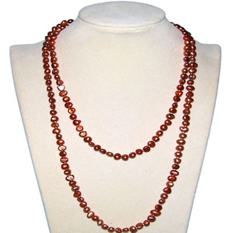 48 inches 7-8mm Brown Nugget Pearl Women Long Chain Necklace
