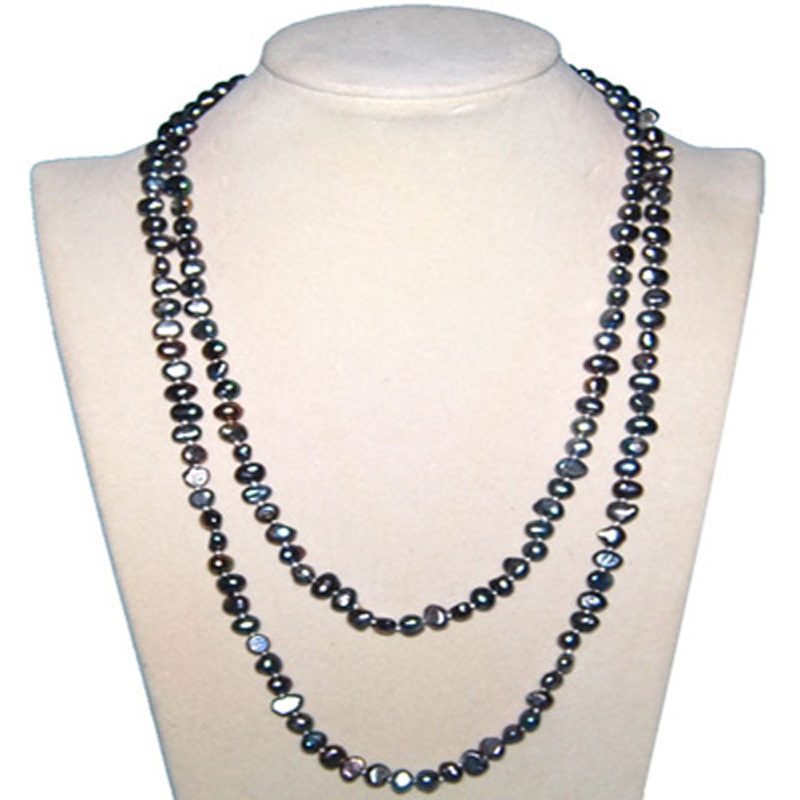 48 inches Black Nugget Pearl Long Chain Sweater Necklace
