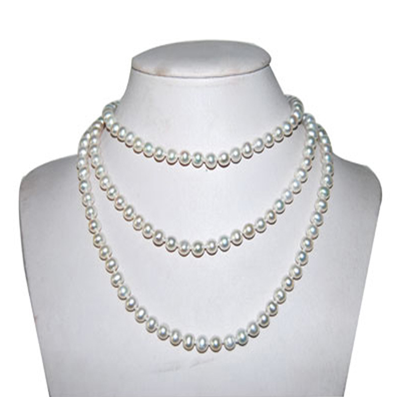 48 inches 7-8mm AA White Round Freshwater Pearl Necklace
