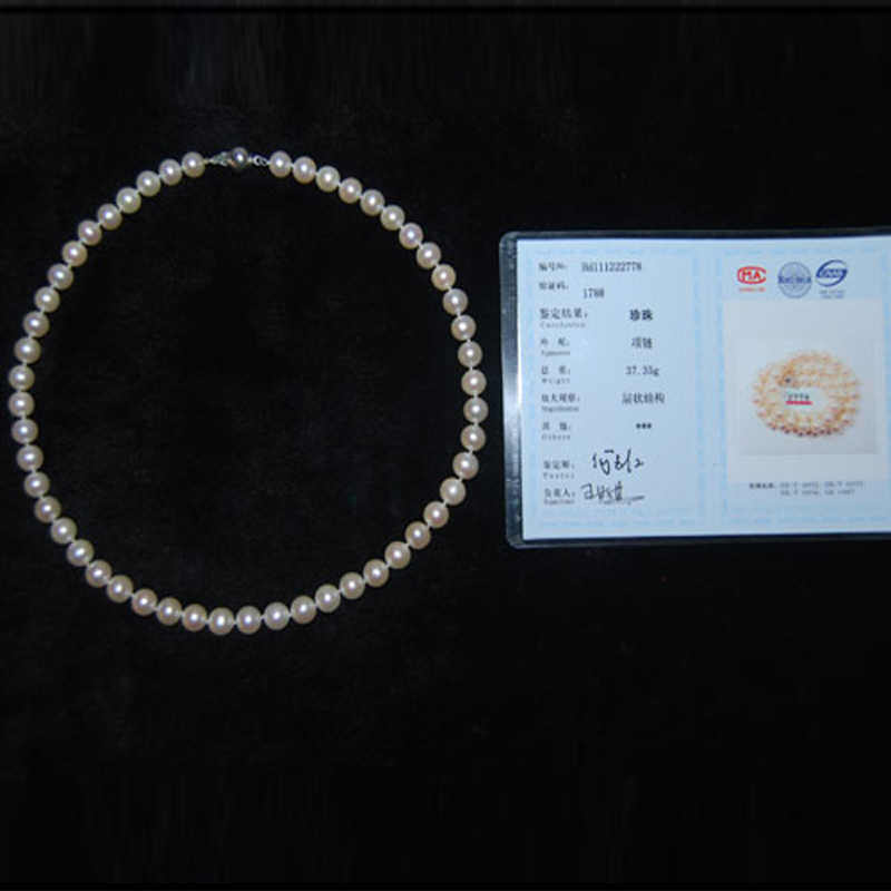 17 inches AAA 7-8mm Natural White Round Pearl Necklace