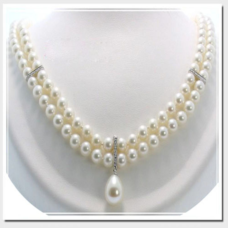 17-18 inches 7.5-8 mm Double-row Natural White Akoya Pearl Necklace