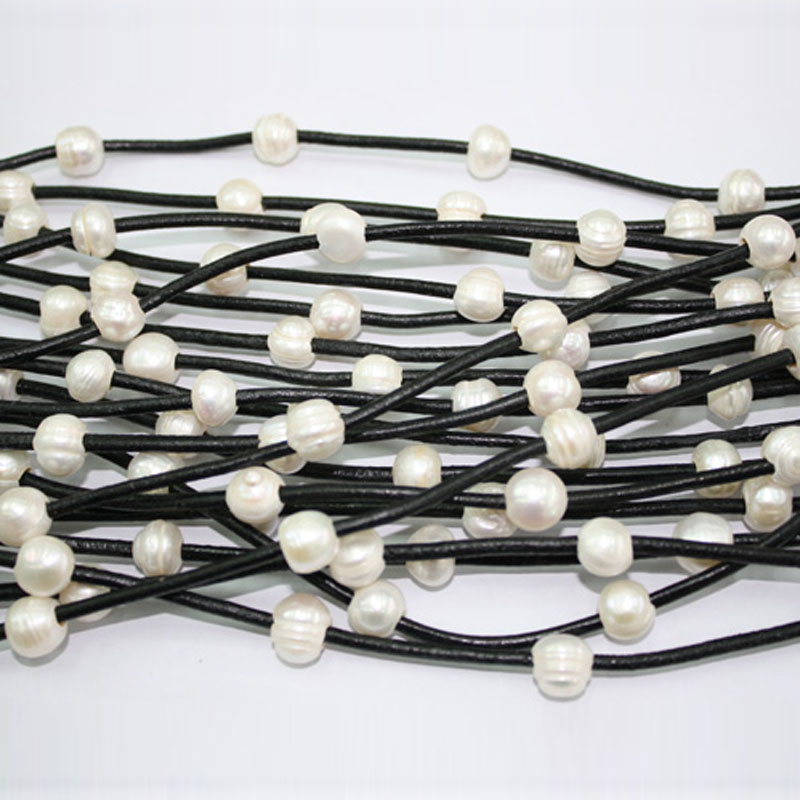 16 inches 10-11mm Tin Cup Pearl Leather Cord Loose Strand
