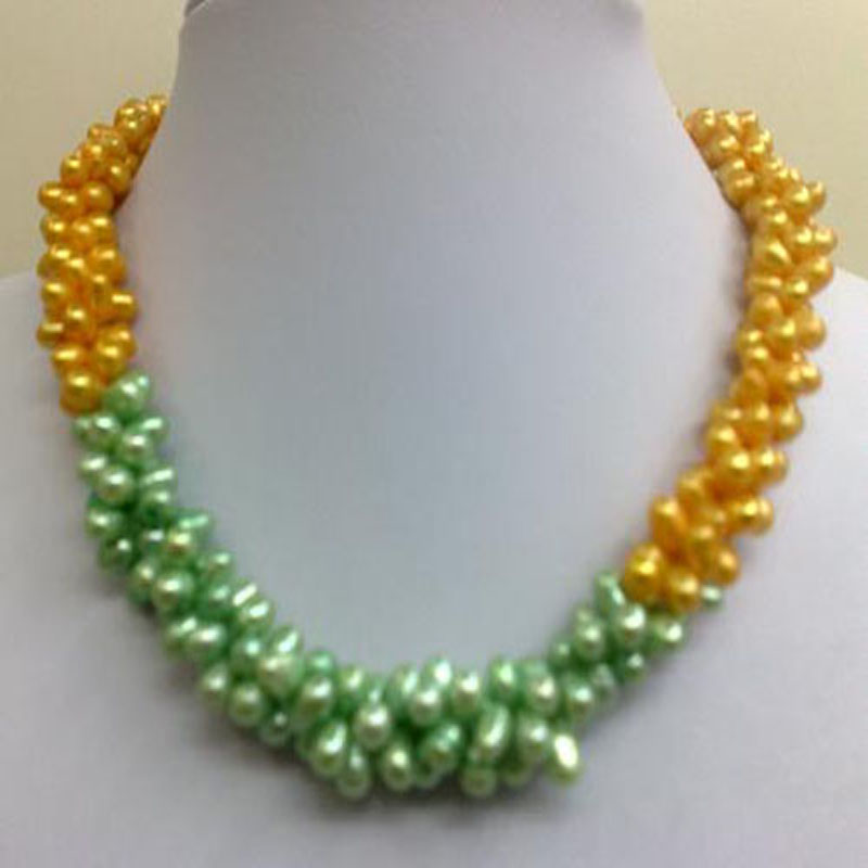 16 inches 4-5mm Yellow & Green Natural Freshwater Pearl Necklace