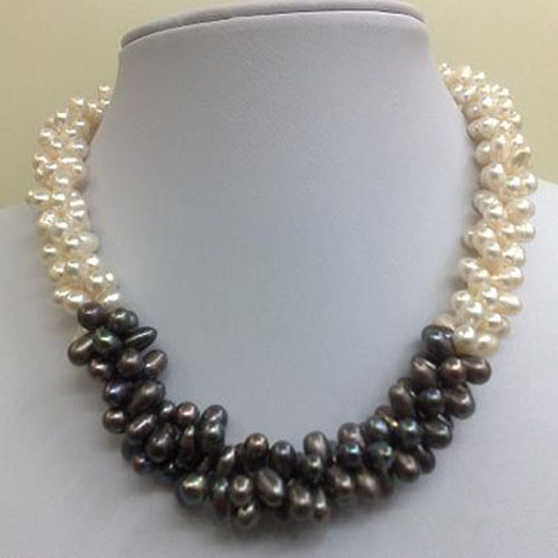 16 inches 4-5mm White & Black Natural Freshwater Pearl Necklace