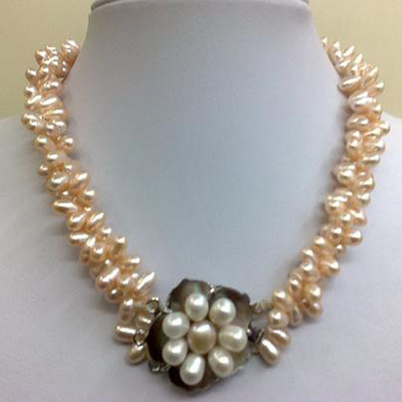 17 inches Three Rows 4-5mm Natural Pink Pearl Necklace