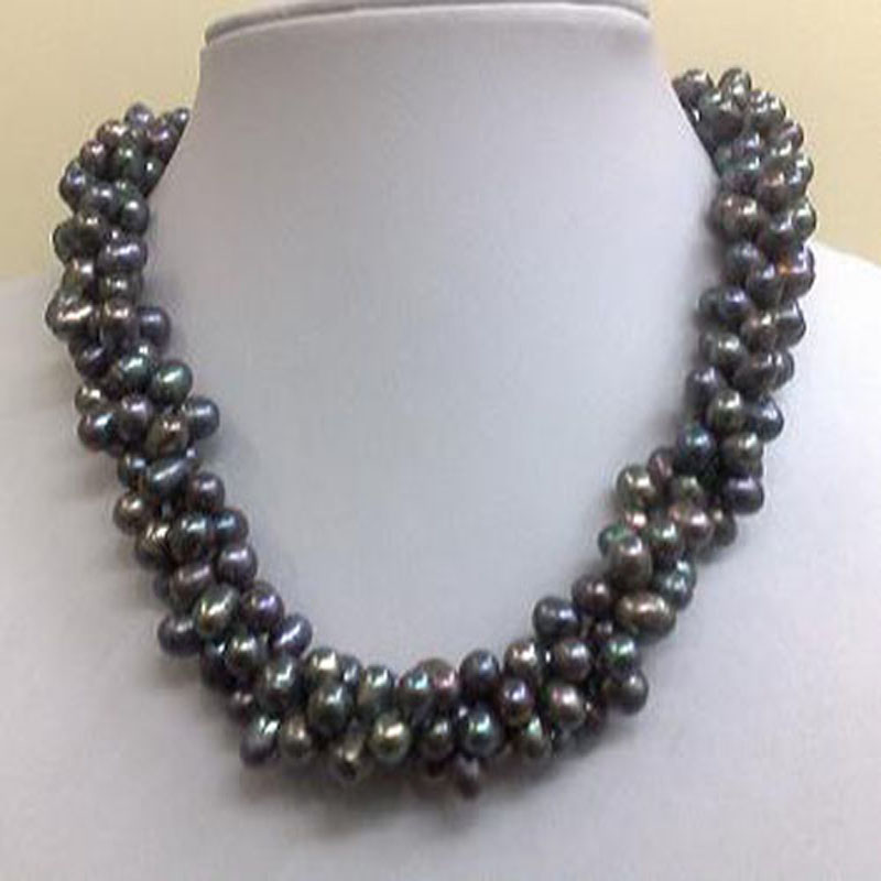 18 inches Three Rows 4-5mm Black Pearl Necklace