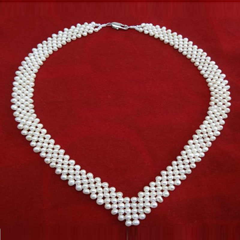 16 inches 4-5mm Natural Freshwater Pearl Braided Necklace