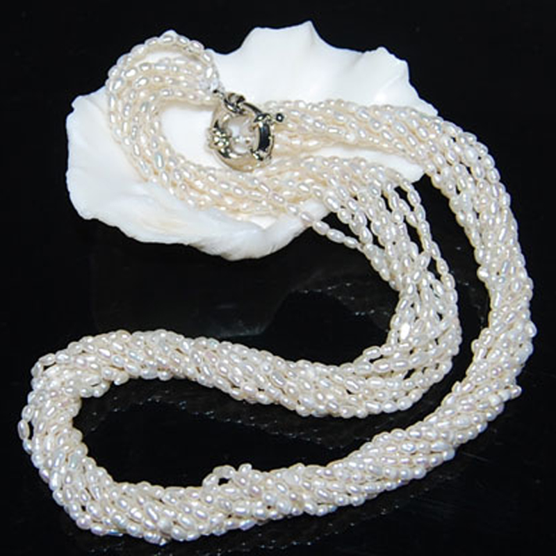 16-17 inches 10 rows 2-3mm Freshwater Rice Pearl Necklace