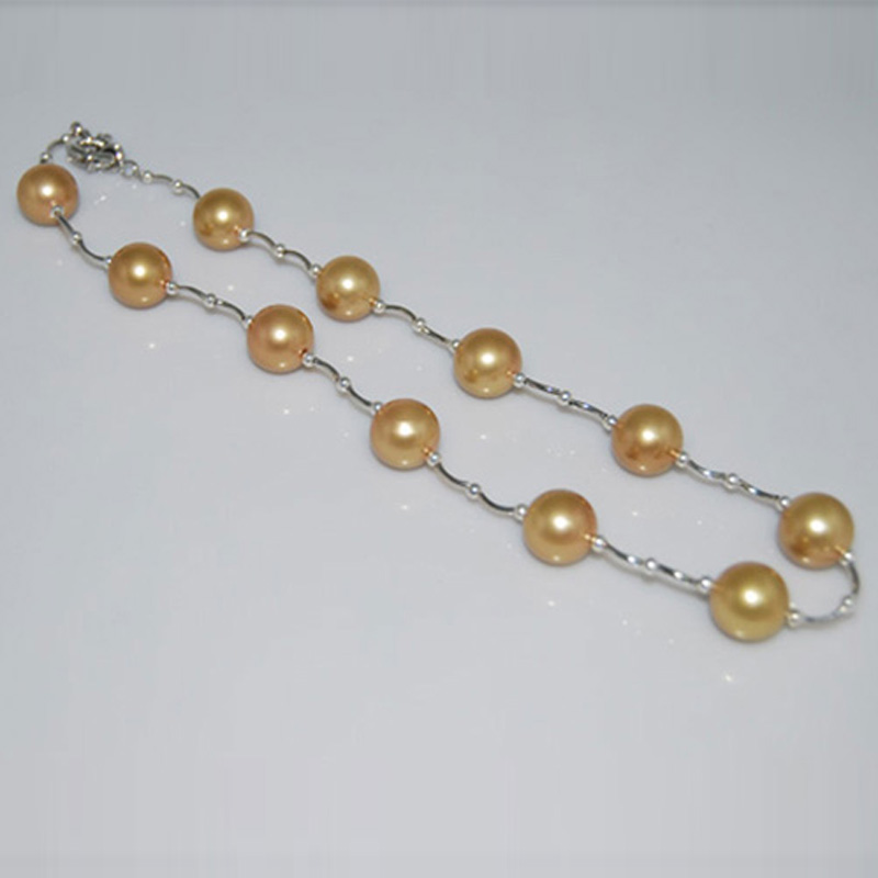 17 inches Gold Shell Pearl Tin Cup Necklace