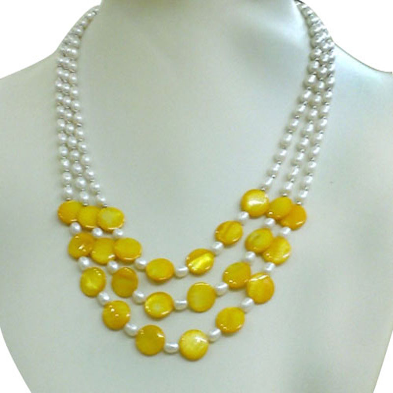 18 inches 4-5mm Natural Rice Pearl & Shell Necklace