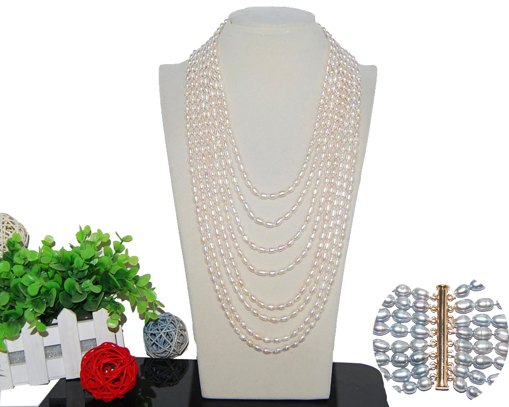 18-30 inches  Natural White Freshwater Rice Pearl Necklace