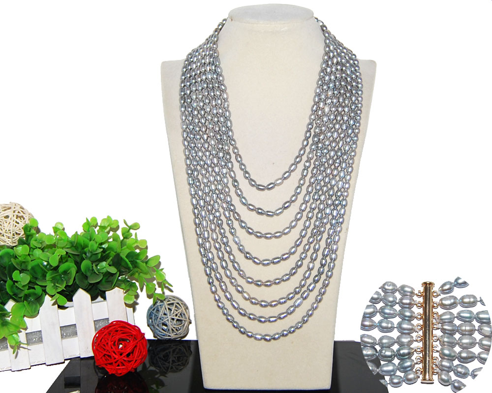 18-30 inches 4-5mm Grey Freshwater Rice Pearl Necklace