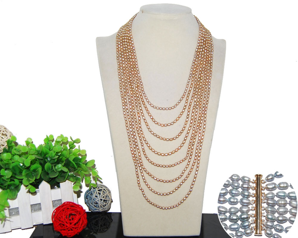 18-30 inches 3-4mm Golden Freshwater Rice Pearl Necklace