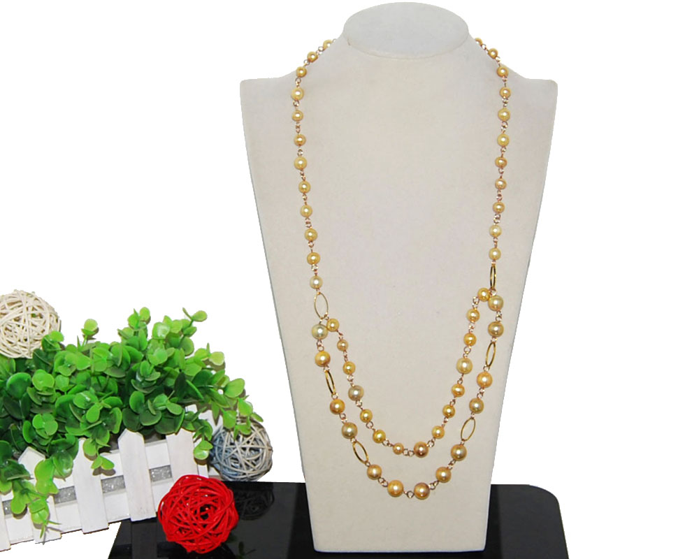 26-28 inches 7-11mm Golden Pearl Chain Necklace