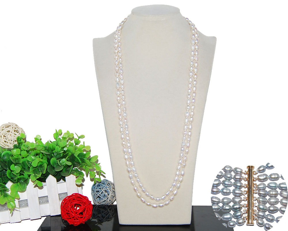 64 inches 7-8mm AAA Natural Rice Pearl Necklace