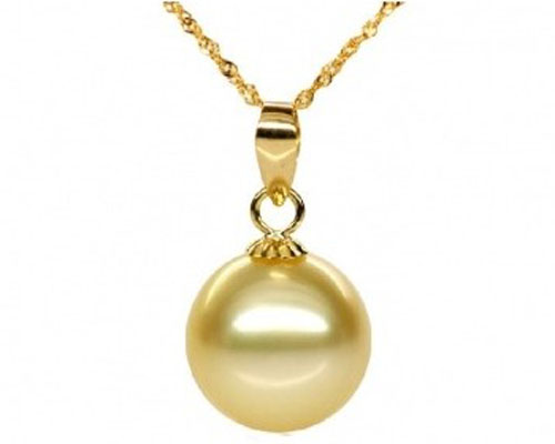 16-18 inches Adjustable 18K Solid Gold AAA Golden Round South Sea Pearl Pendant Necklace