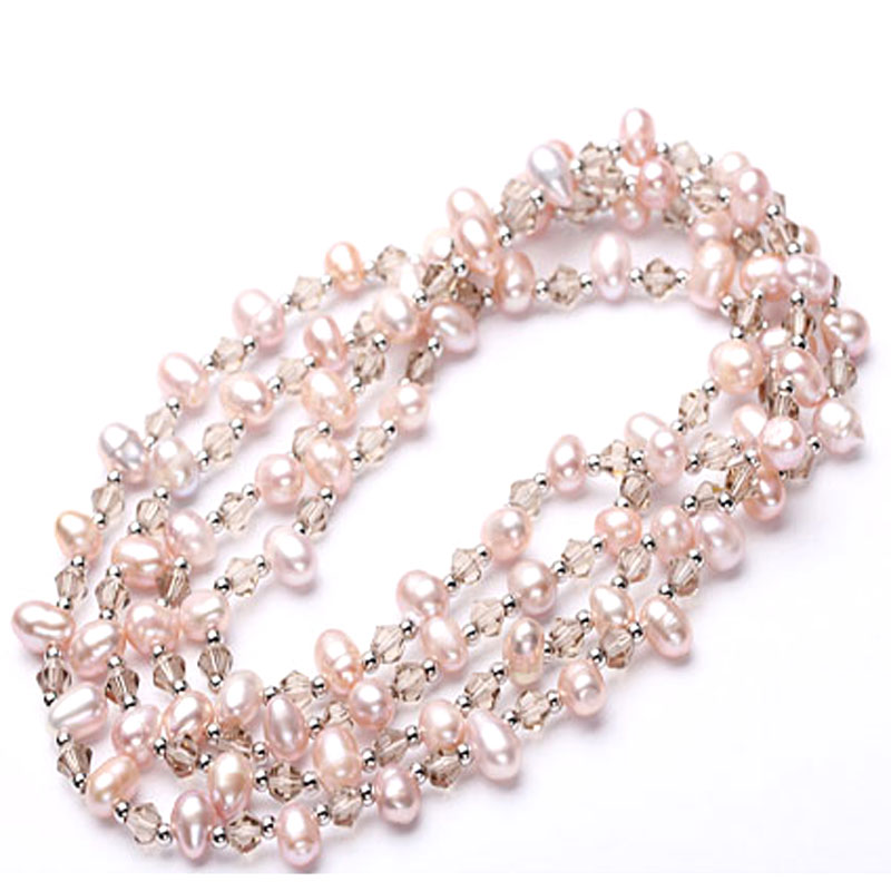 20 inches 5-6mm Natural Pink Dancing Pearl Long Chain Necklace