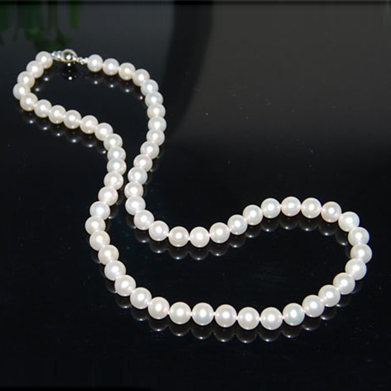 17 inches AAA 6.5-7mm White Akoya Pearl Necklace with 7mm Clasp